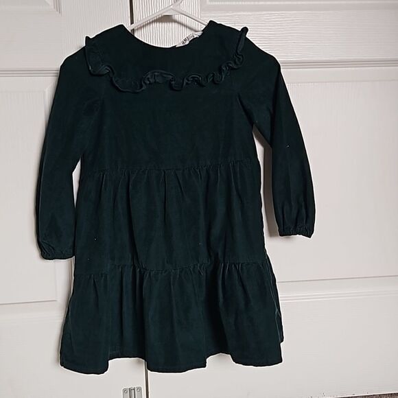 H&M Girl's Corduroy Long Sleeves Mini Dress Dark Green Size 6-7 Year Old - Picture 1 of 16